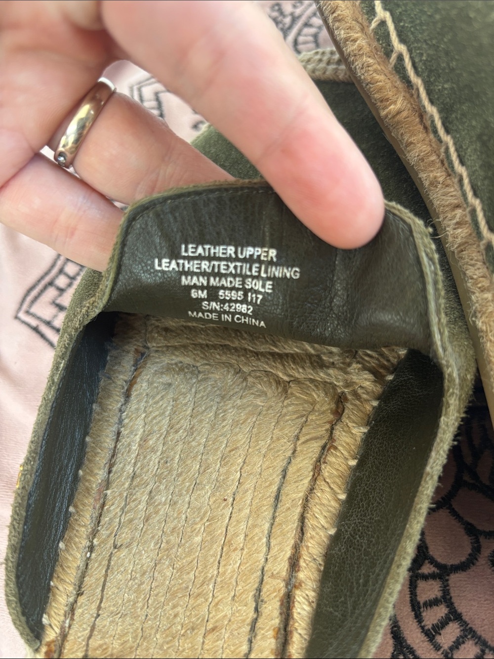 Tory Burch Suede Espardrille Olive Green Slide Leather Mules sz 6 - Picture 8 of 9